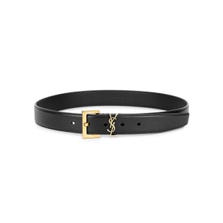Saint Laurent + Black Logo Leather Belt