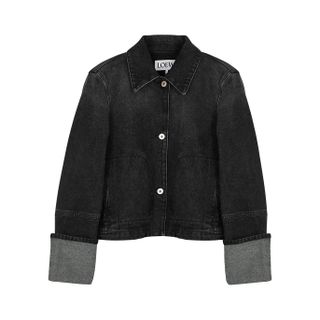 Loewe + Black Cropped Faded Denim Jacket