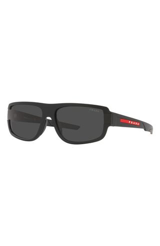 Prada + 66mm Rectangular Sunglasses