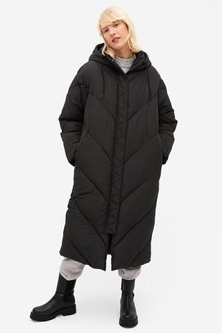 Monki + Long Puffer Coat in Black