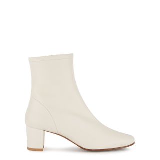 BY FAR + Sofia 65 Off-White Leather Ankle Boots