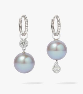 Annoushka + 18ct White Gold Diamond & Grey Pearl Earrings