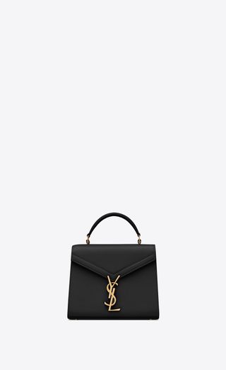 Saint Laurent + Cassandra Mini Top Handle Bag in Grain De Poudre Embossed Leather
