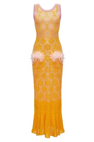 Andreeva + Yellow Knit Dress With Feather Details