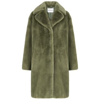 Stand Studio + Camille Cocoon Green Faux Fur Coat