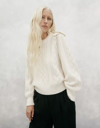 Madewell + Hollydene Ruffle-Shoulder Pullover Sweater