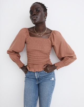 Madewell + Lucie Bubble-Sleeve Smocked Top
