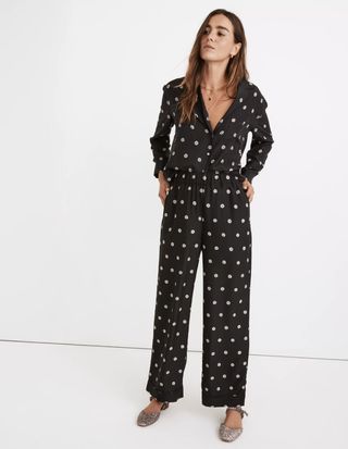 Madewell + Silk Pull-On High-Rise Straight Pants in Bloom Dot