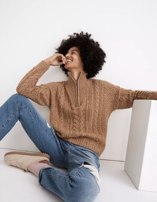 Madewell + Rosebriar Cableknit Half-Zip Sweater