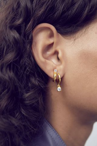 Zara + Rhinestone Earrings Plated in 24k Gold