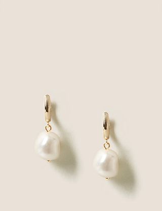 Marks and Spencer + 14kt Gold Plated Pearl Drop Hoops
