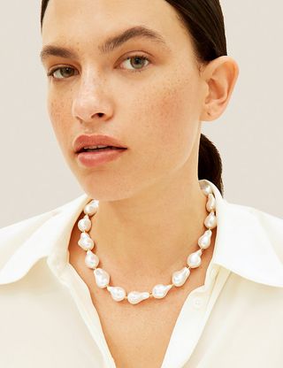 Marks and Spencer + Short Heart Shaped Pearl Effect Necklace