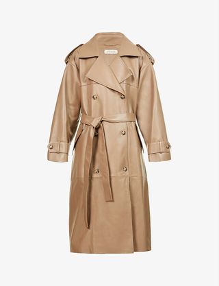 The Mannei + Double-Breasted Leather Trench Coat