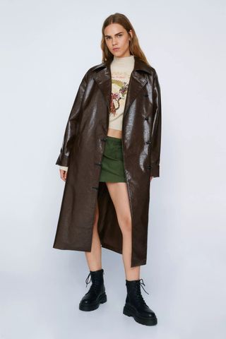 Nasty Gal + Premium Toggle Detail Faux Leather Vinyl Coat