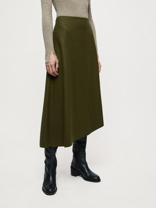 Jigsaw + Wool Flannel Panelled Skirt in Olive