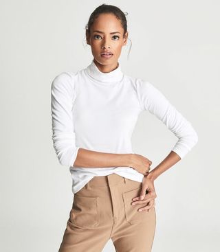 Reiss + Phoebe White Jersey Rollneck Top