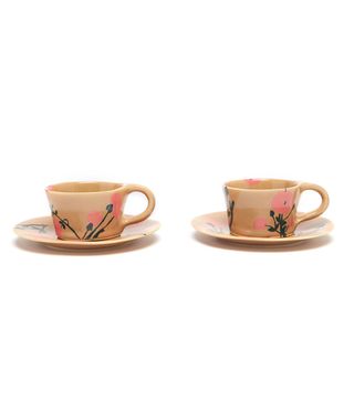 Bernadette + Set of Two Floral Stoneware Cups and Saucers