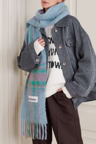 ACNE Studios + Fringed Checked Knitted Scarf