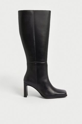 Warehouse + Premium Leather Squared Toe Knee High Boots