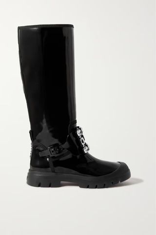 Roger Vivier + Walky Viv Crystal-Embellished Patent-Leather Knee Boots