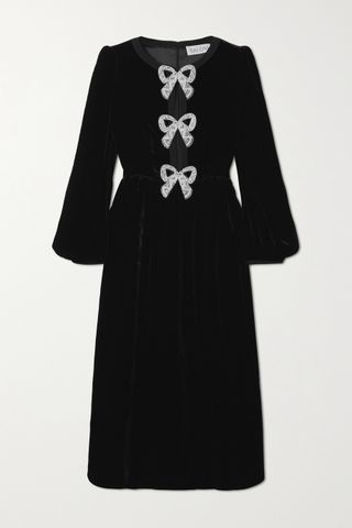 Saloni + Camille Bow-Embellished Velvet Midi Dress