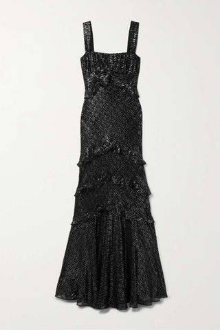 Saloni + Chandra Ruffled Metallic Silk-Georgette Maxi Dress