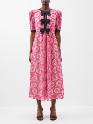 Saloni + Jamie-C Bow-Embellished Embroidered Dress