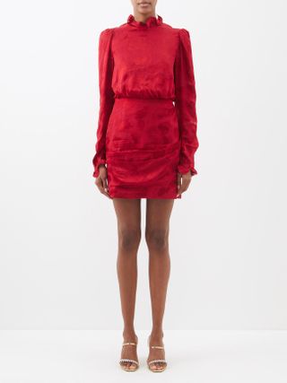 Saloni + Rina B Ruffled Satin-Jacquard Mini Dress