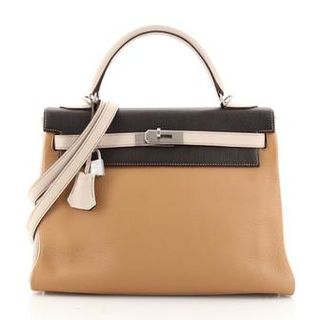 Hermès + Pre-Owned Kelly Handbag Tricolor Clemence With Brushed Palladium Hardware 32