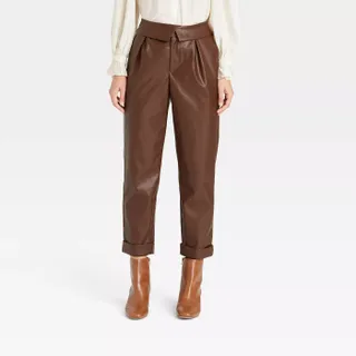 Who What Wear x Target + Mid-Rise Straight Leg Trousers in Brown