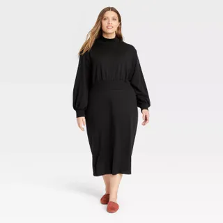 Who What Wear x Target + Knit Long Sleeve Dress in Black