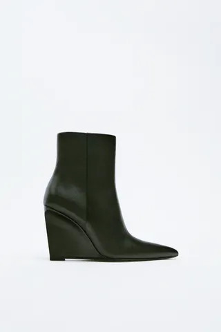 Zara + Leather Wedge Ankle Boots