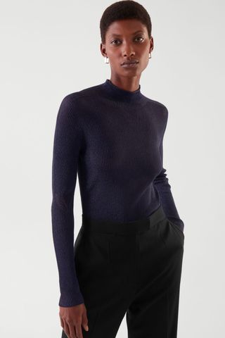 COS + High-Neck Ribbed-Knit Top