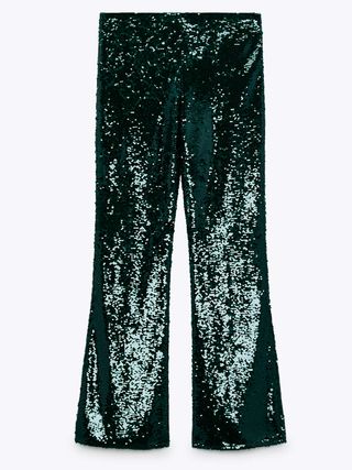 Zara + Sequinned Flared Trousers