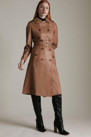 Karen Millen + Leather Trench Mac Coat