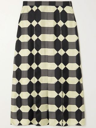 Gucci + Pleated Printed Silk-Twill Midi Skirt