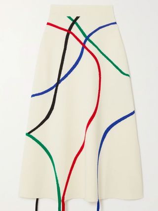 Loewe + Fringed Jacquard-Knit Wool-Blend Midi Skirt