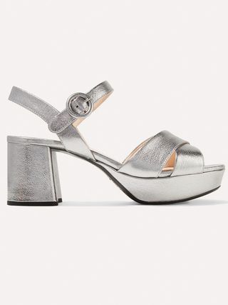 Prada + 65 Metallic Textured-Leather Platform Sandals