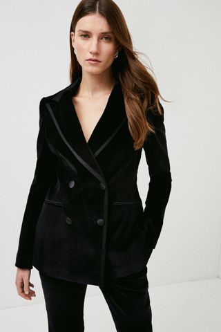 Karen Millen + Italian Stretch Velvet Blazer Jacket