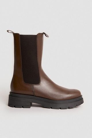 Karen Millen + Mid Calf Leather Chelsea Boot