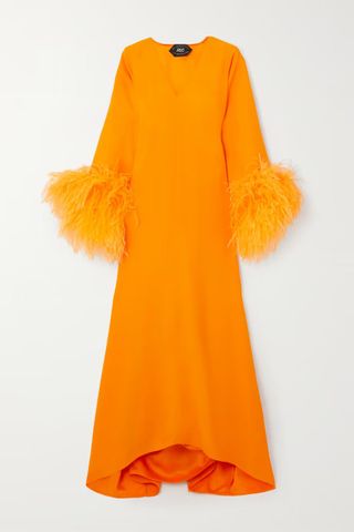Taller Marmo + + Net Sustain Gala Feather-Trimmed Crepe Gown