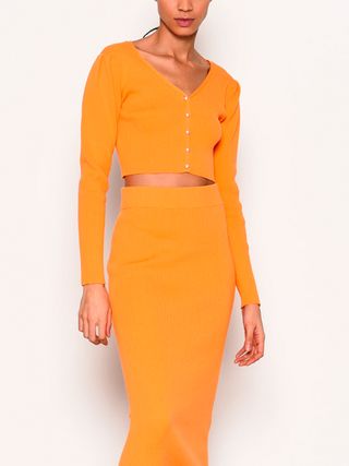 Glamorous + Orange Crop Pearl Ribbed Cardigan