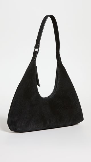 BY FAR + Amber Black Perforated Suede Leather Bag
