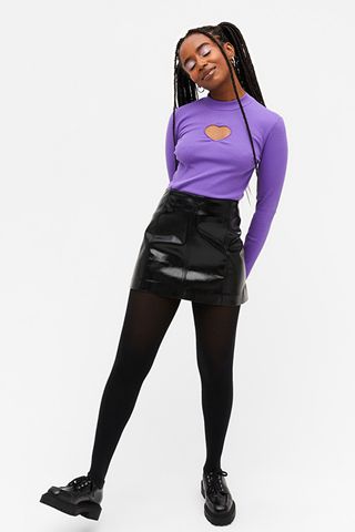 Monki + Front Zip Patent Mini Skirt