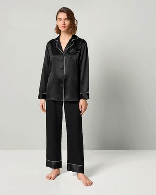 Lilysilk + Rhinestone Trimmed Silk Women Pajamas Set