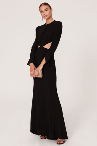 Ieena for Mac Duggal + Long Sleeve Cutout Gown