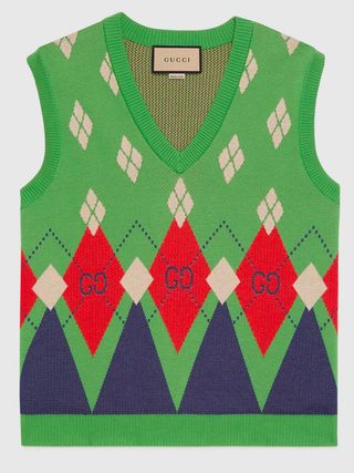 Gucci + GG Argyle Wool Knit Jumper Vest