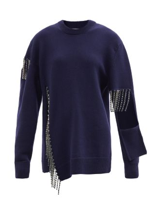 Christopher Kane + Crystal-Fringe Cut-Out Wool Sweater