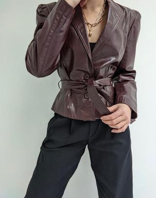 Vintage + Merlot Belted Leather Jacket