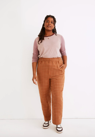 Madewell + Waffleback Pull-On High-Rise Tapered Pants in Windowpane